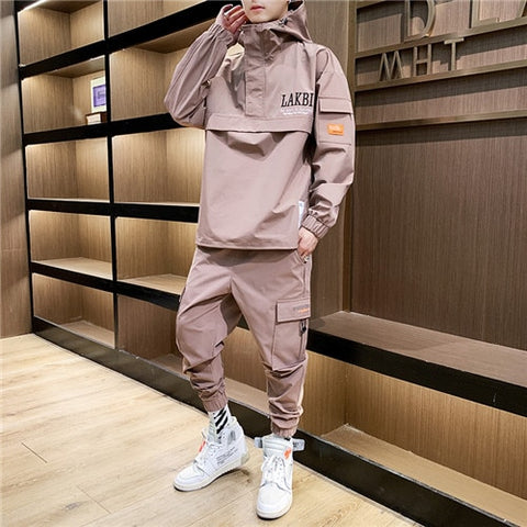 2019 Workwear jacket men's Hooded Jacket+Pants 2PC Sets baseball loose Pullover coat & Long Pants Mens Clothing